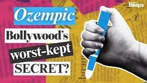 "Graphic showing Ozempic injection pen with text saying 'Bollywood’s worst-kept secret' raising questions on celebrity use"