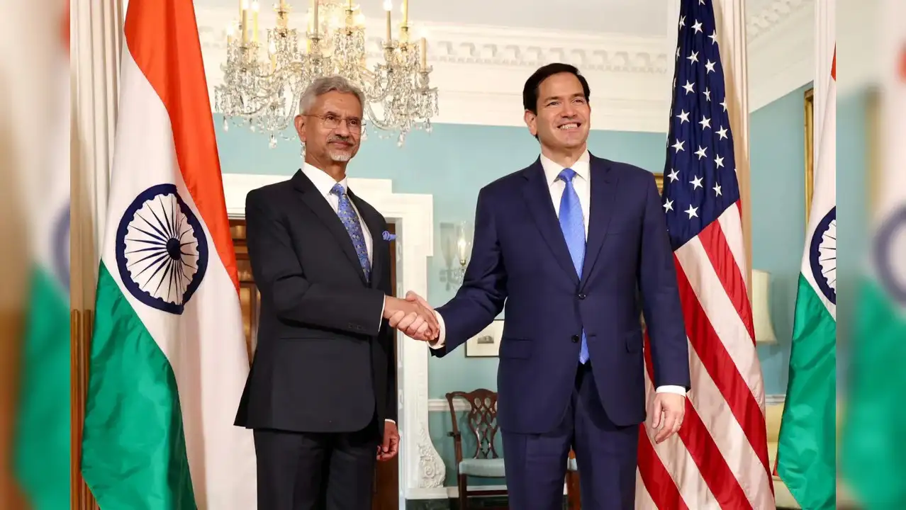 EAM Dr. S. Jaishankar shaking hands with US Secretary of State Marco Rubio