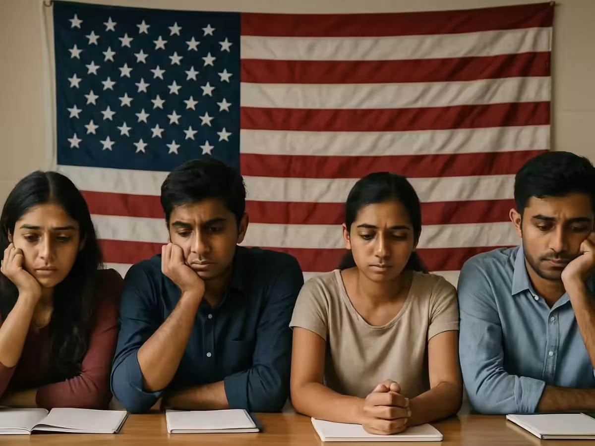 American flag over a dark background symbolizing the political debate around student immigration programs like OPT.