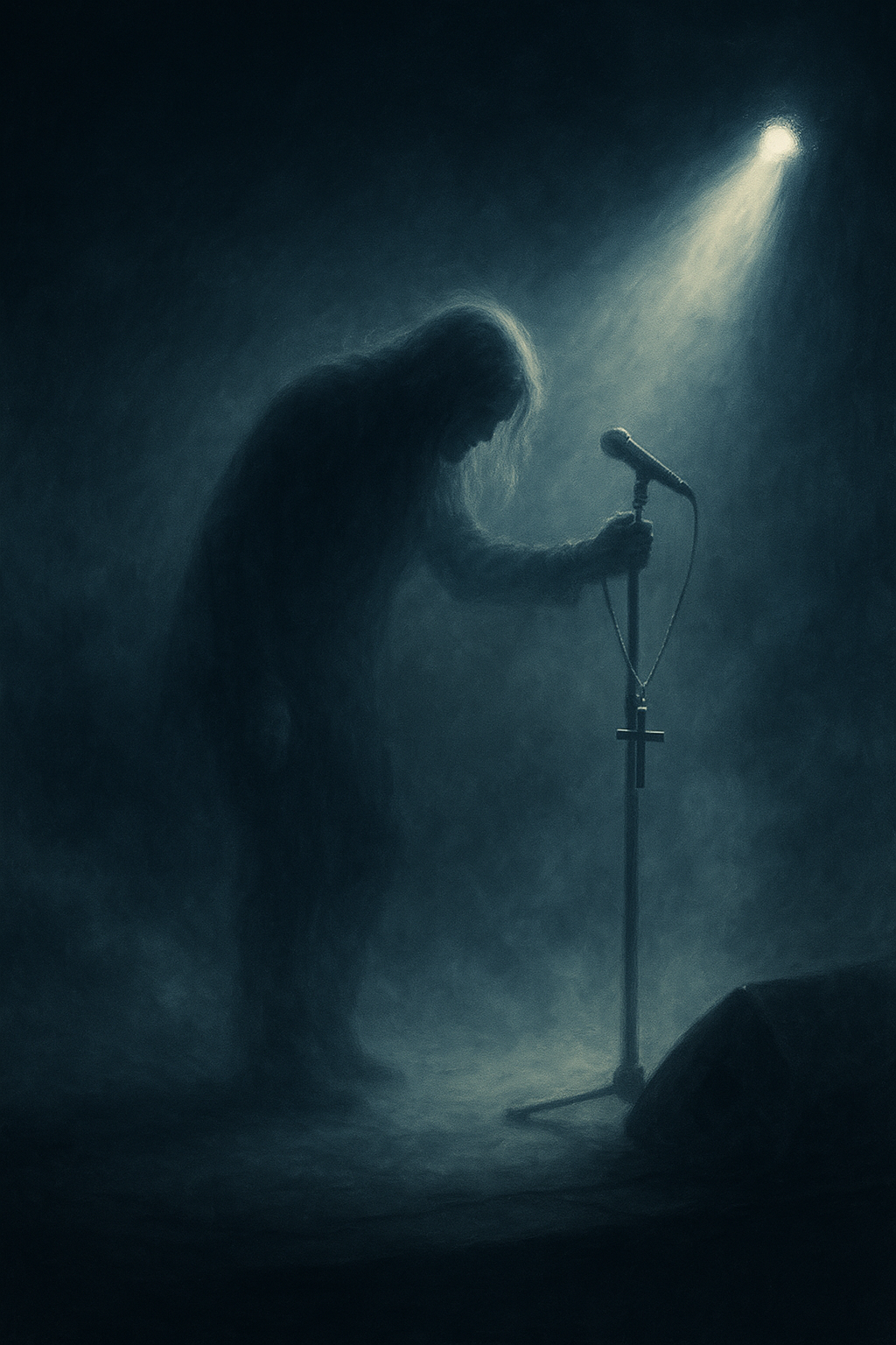 Symbolic tribute to Ozzy Osbourne the ghostly silhouette of the Prince of Darkness takes one last bow.