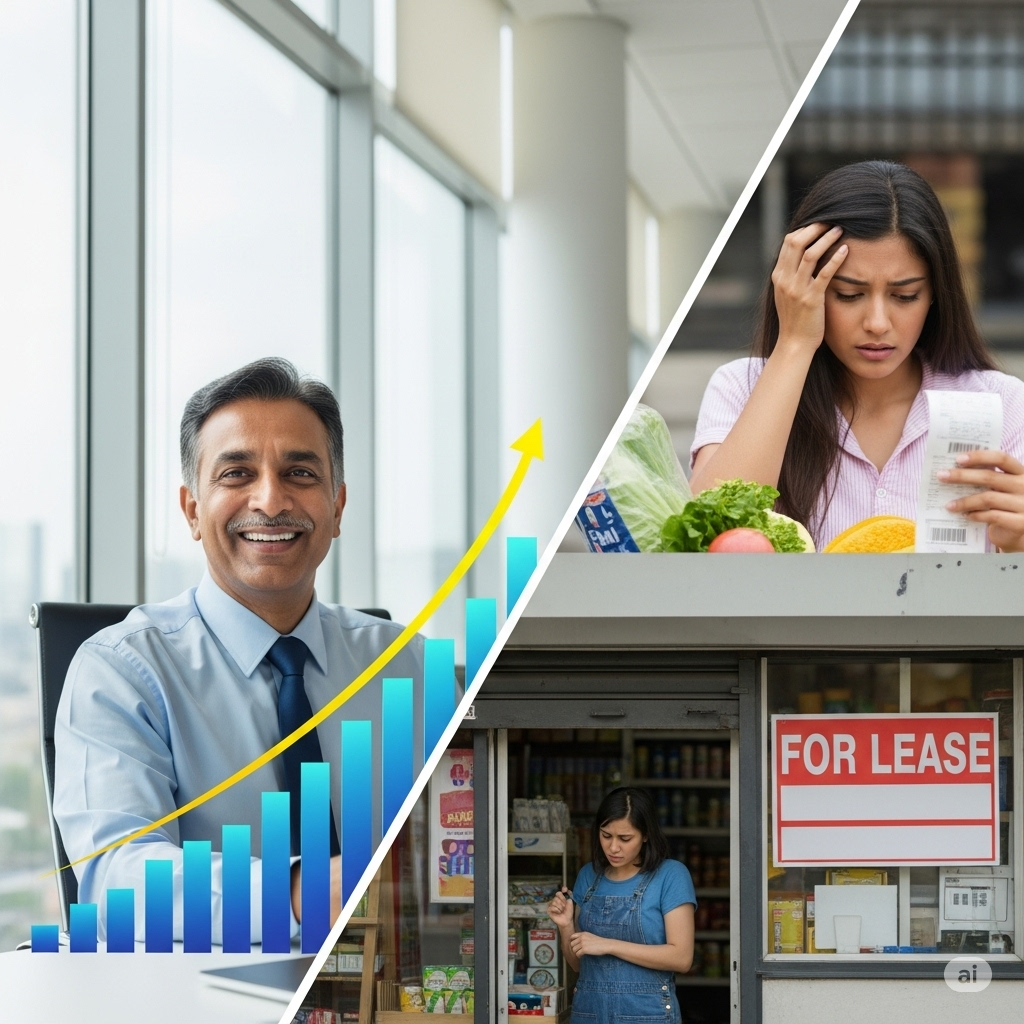 Official economic data vs. consumer reality: A visual representation of the disconnect in the current economy.