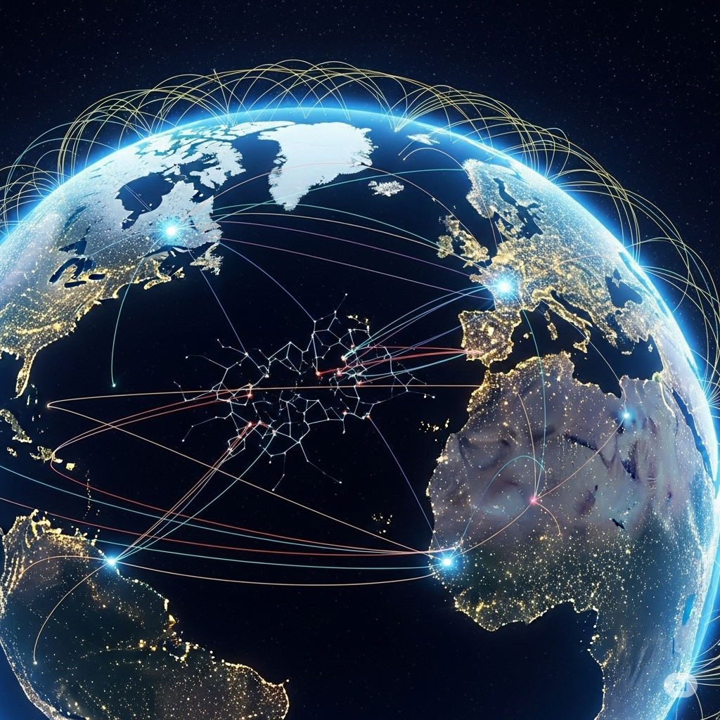 Interconnected global economy showing trade routes and political influences affecting economic stability.