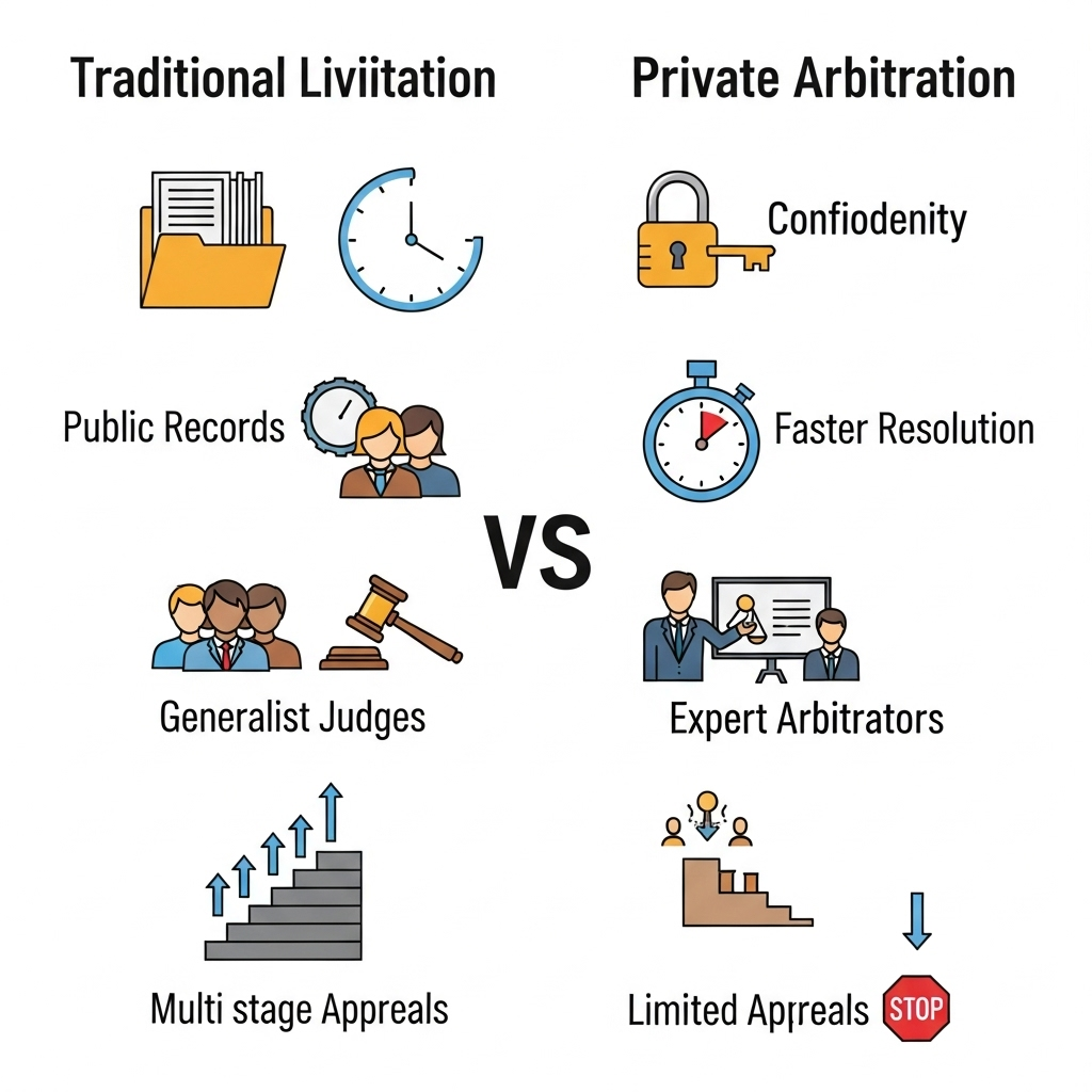 Infographic/Diagram of Arbitration Process vs. Litigation