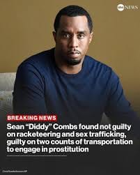 ABC News reports on the mixed verdict in Diddy's case: Not guilty on major charges, but guilty on two lesser counts involving transportation for prostitution.