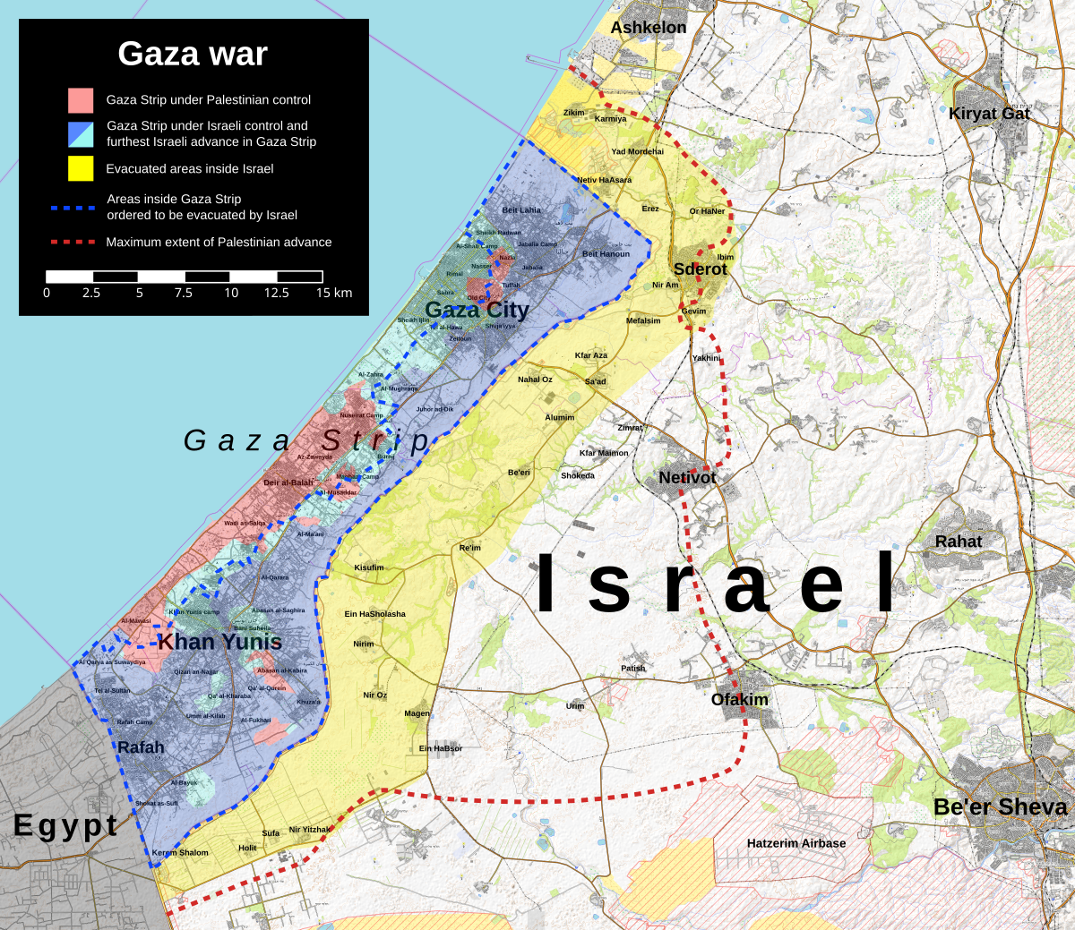 Detailed map of the Gaza Strip and southern Israel during the Gaza war