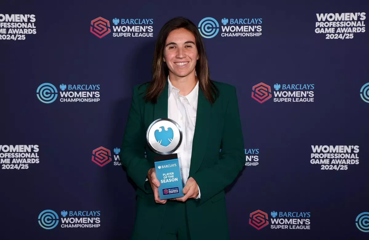 By holding her WSL Player of the Year prize, this image reflects her triumphs and the validation gained in a highly competitive new league.