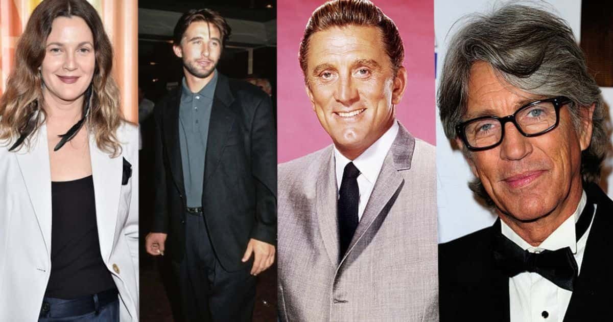 Collage of four Hollywood actors from different eras, each dressed formally in portraits and event photos.