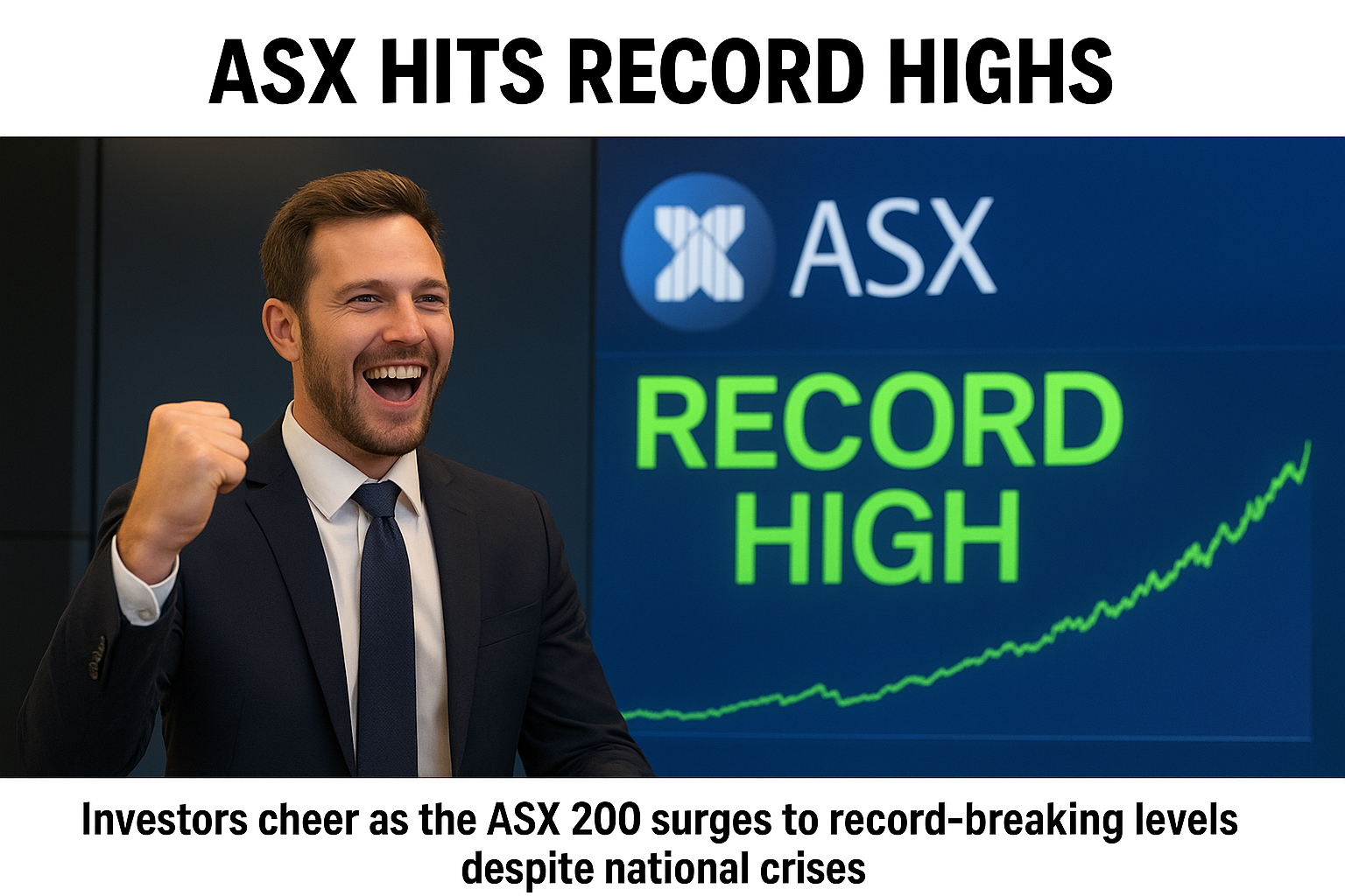 Investors cheer as the ASX 200 surges to record-breaking levels despite national crises
