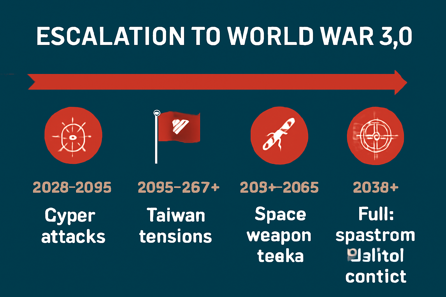 Timeline infographic showing stages of escalation toward World War 3.0.