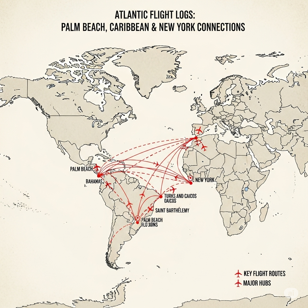World map showing key routes from newly referenced flight logs
