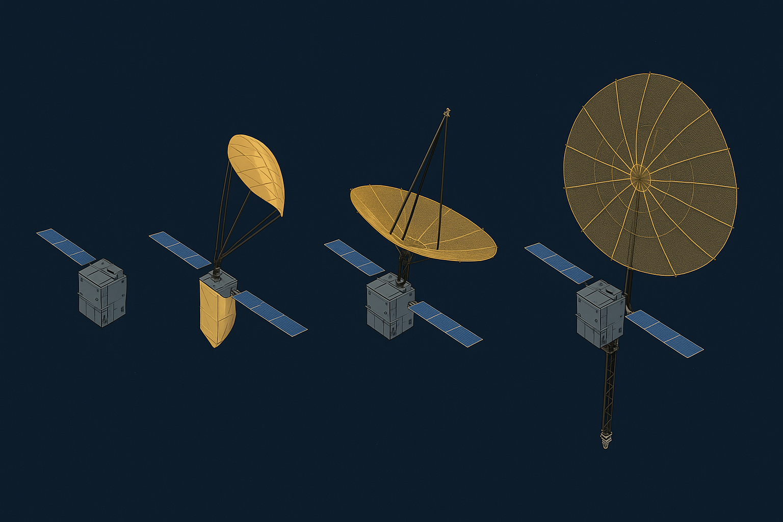 Deployment sequence of the massive 12m antenna (gold mesh reflector)
