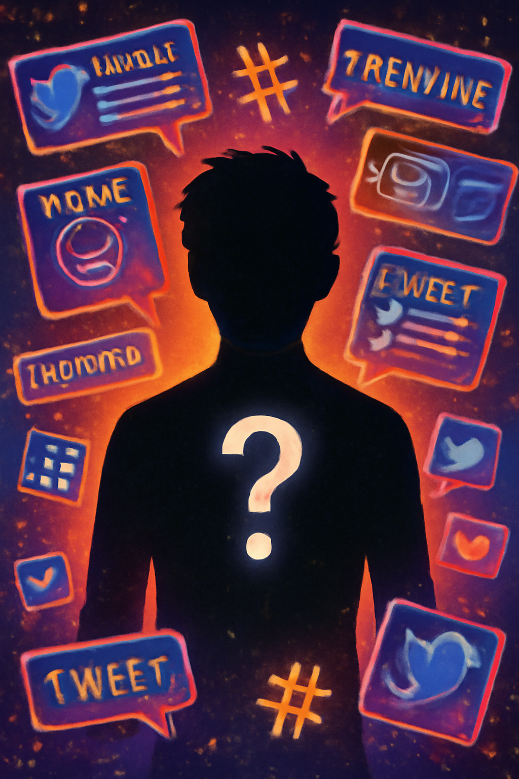 A mystery guest teaser poster dark silhouette with a glowing