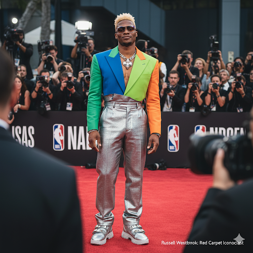 Russell Westbrook turning heads with his bold red carpet style
