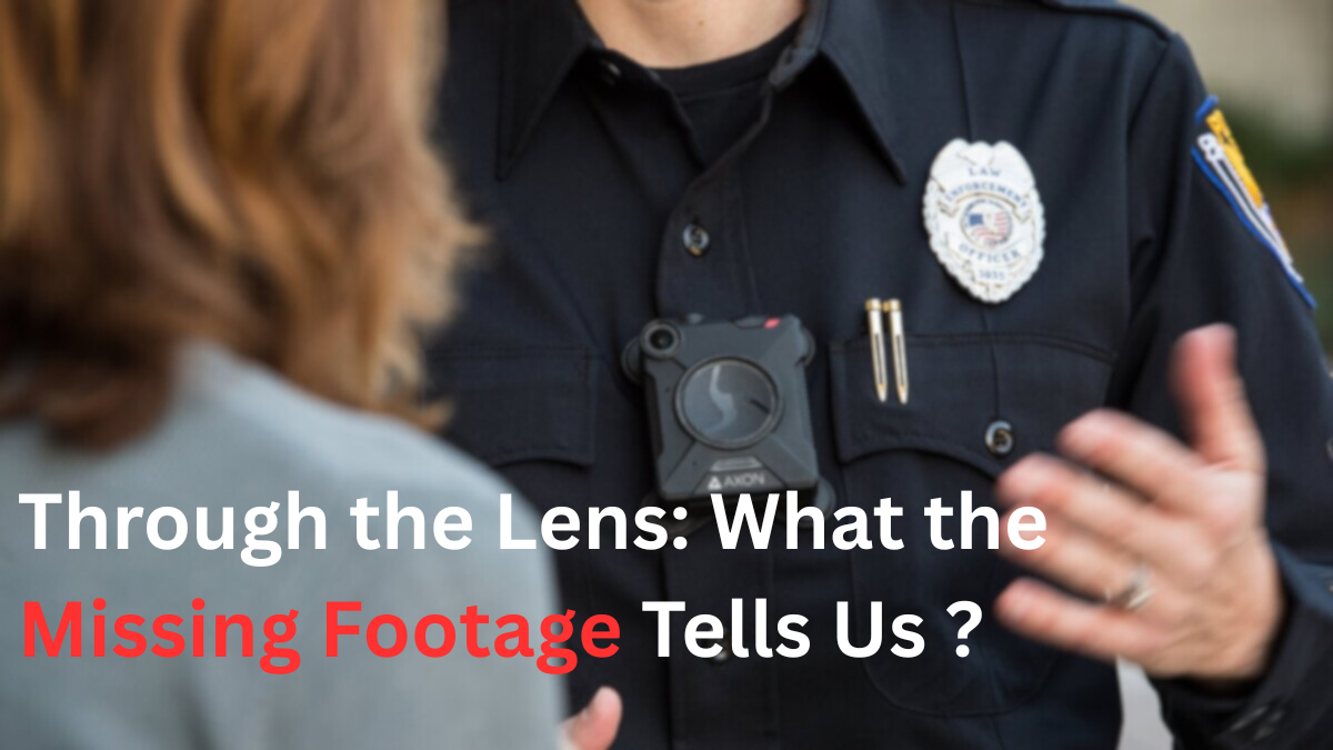Officer with raised hand wearing body camera, captured in motion during a public interaction.