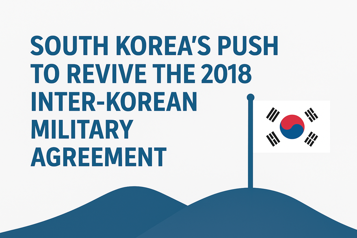 An illustration of the South Korean flag on a pole, set against a stylized blue hill background.