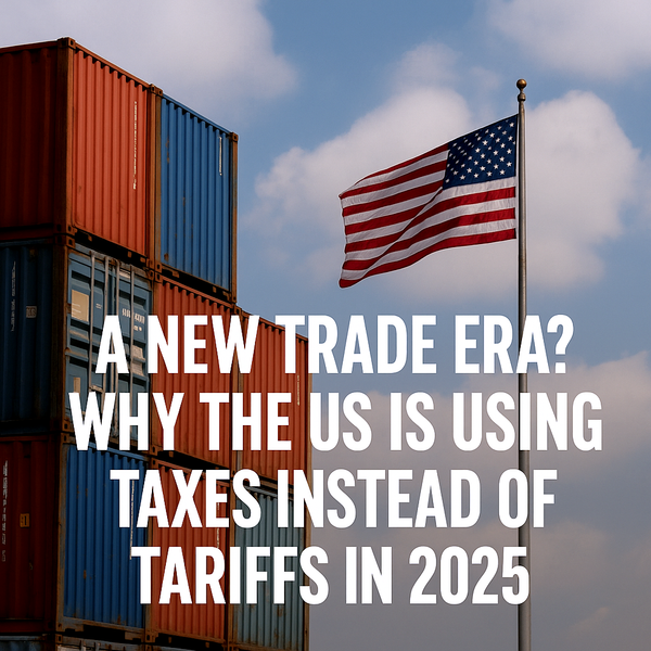 An American flag waves beside a tall stack of colorful shipping containers at a port.
