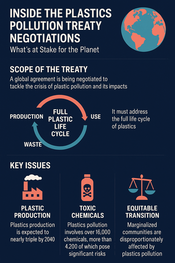 Infographic on plastics pollution treaty negotiations.