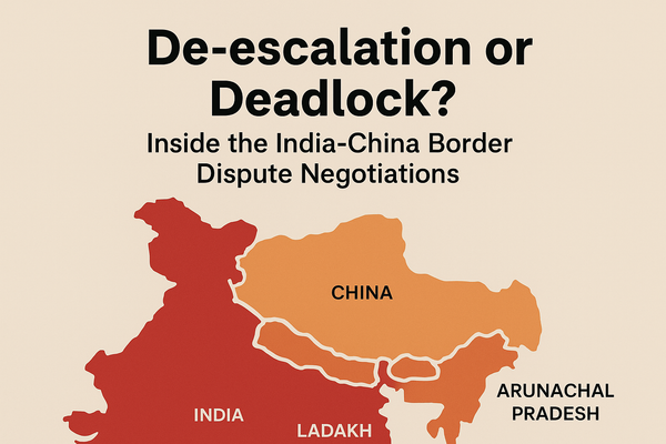 A political map illustration showing the disputed India-China border regions, highlighting Ladakh and Arunachal Pradesh