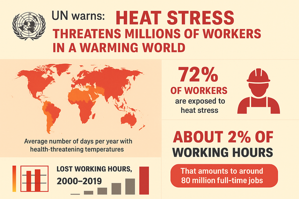 UN infographic warning that heat stress threatens millions of workers worldwide
