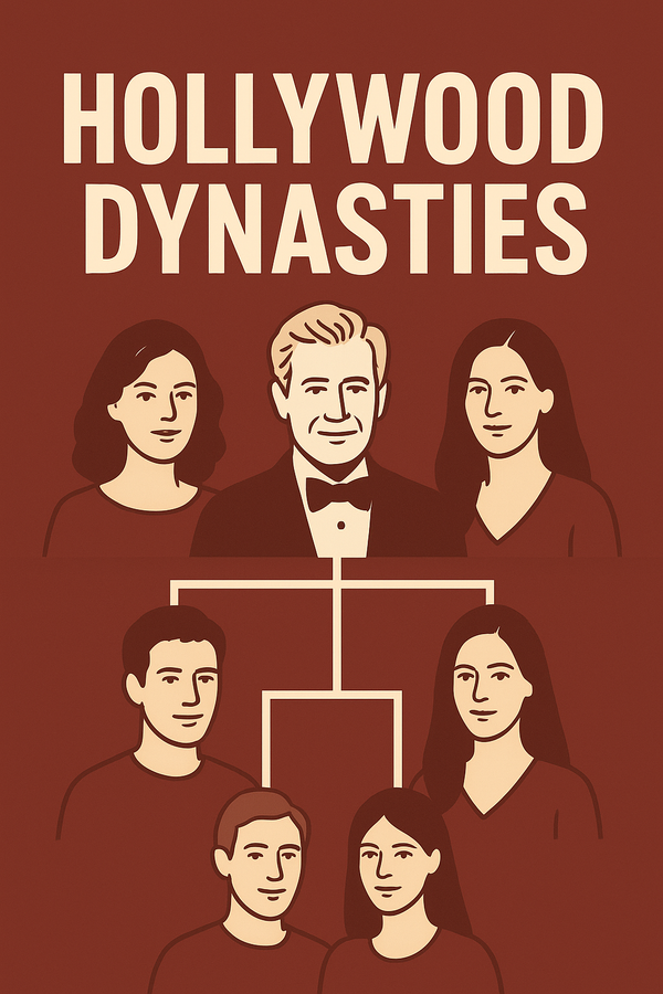 Illustration of a Hollywood family tree with stylized portraits of men and women connected by lines, representing generational dynasties in the film industry.