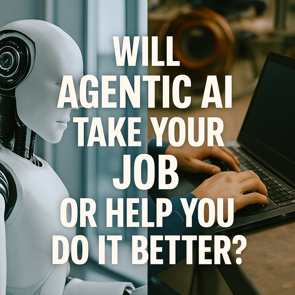 An image showing a humanoid robot on the left and human hands typing on a laptop on the right.