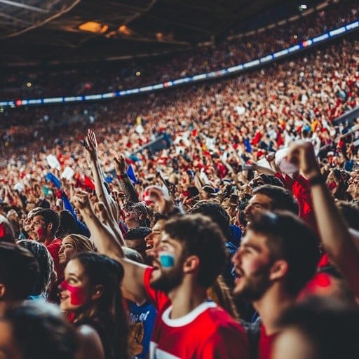 A high-energy sea of cheering spectators.